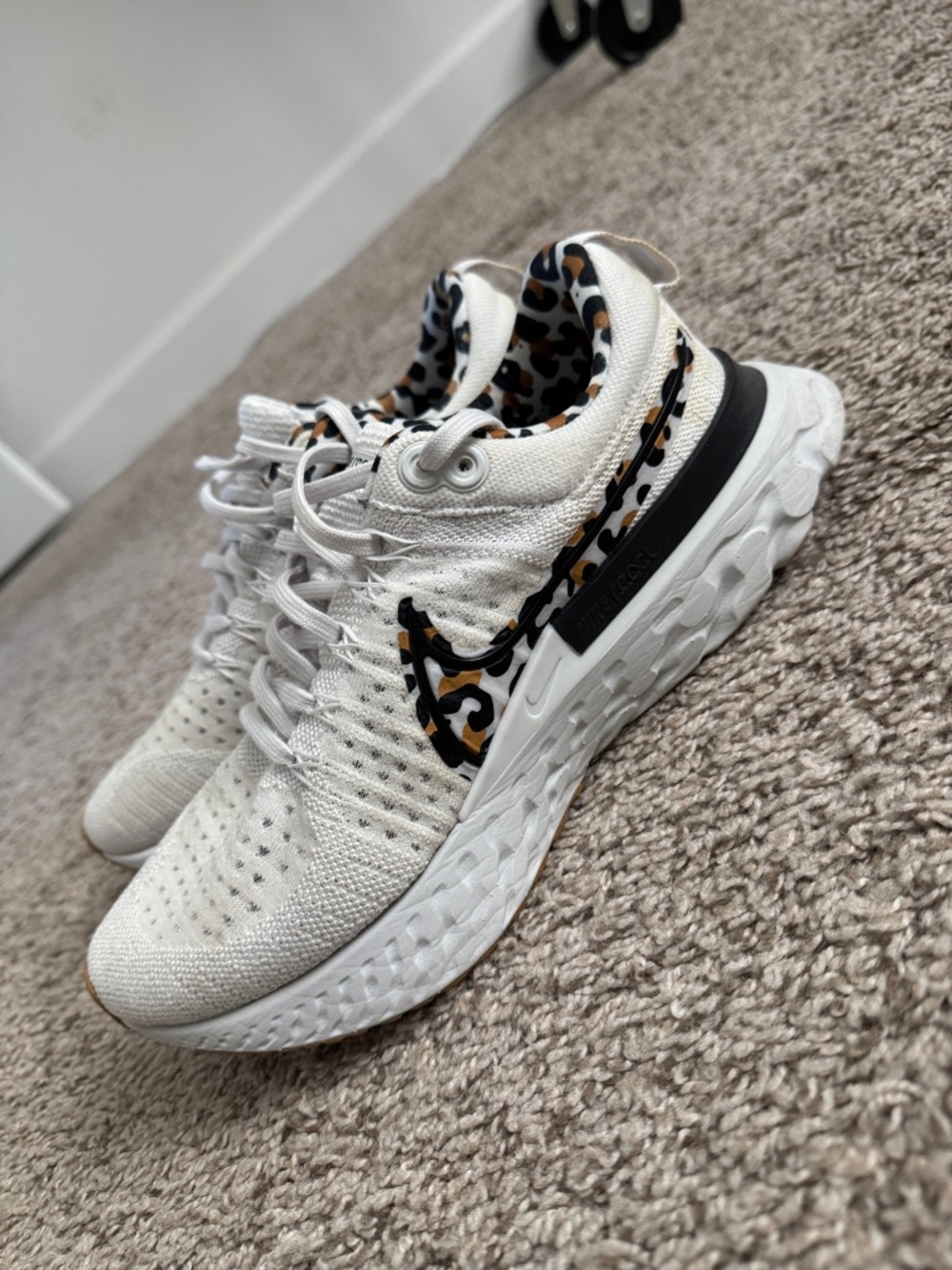 Nike Women's White Sneakers with Leopard-Print Swoosh - Picture 3 of 5